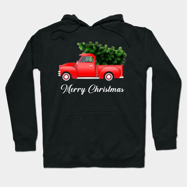 Merry Christmas Retro Vintage Red Truck Hoodie by Kimko